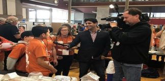 Cesar Palacios (being interviewed), Shantel Ortiz, Alyssa Jensen and Jacob McDonald. (Source: J.O. Combs Unified School District)