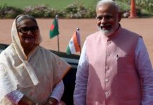 Prime Minister Narendra Modi with his Bangladeshi counterpart Sheikh Hasina