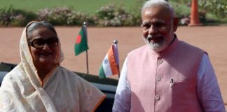 Prime Minister Narendra Modi with his Bangladeshi counterpart Sheikh Hasina