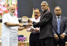 Dungarpur collector Surendra Singh Solanki receives award from PM Narendra Modi at Vigyan Bhawan in New Delhi