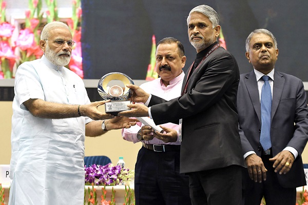 Dungarpur collector Surendra Singh Solanki receives award from PM Narendra Modi at Vigyan Bhawan in New Delhi