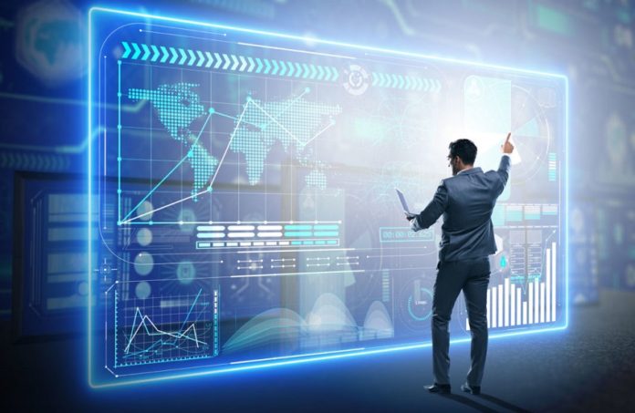 Businessman searching for big data