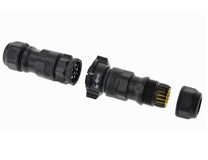 Amphenol Industrial LTW X-LOK IP68 field installable connector family with push-locking for easy installation LTW X-LOK IP68 field installable connector