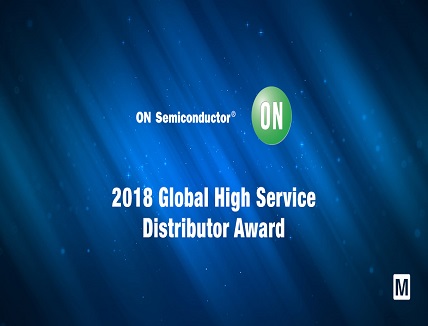 Mouser Electronics Named Global High Service Distributor of the Year by ON Semiconductor 2018 Global High Service Distributor