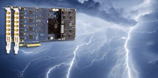 Two M4i.4451-x8 digitizers syncronized for lightning research