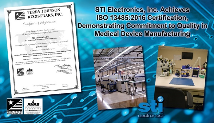 STI Electronics, Inc. Achieves ISO 13485:2016 Certification, Demonstrating Commitment to Quality in Medical Device Manufacturing STI Electronics ISO 13485-2016 Certification
