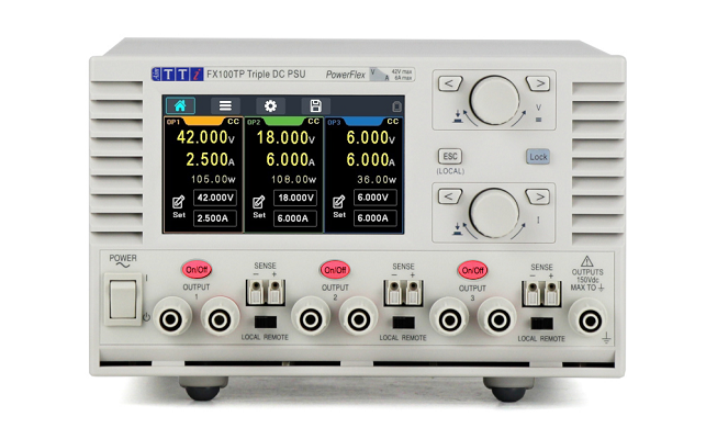 The AIM-TTi FX100 Power Supply Series From Saelig Combines Two 105W (42V/6A ) PowerFlex Outputs With an Optional 6V/6A Output. AIM-TTi FX100 Power Supply Series