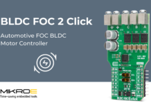 BLDC FOC 2 Click from MIKROE enables control of three-phase brushless DC (BLDC) motors using advanced FOC techniques BLDC FOC 2 Click