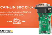 CAN-LIN SBC Click from MIKROE provides high-speed communication over both CAN and LIN for automotive and industrial systems CAN-LIN SBC Click