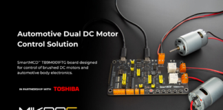 SmartMCD development board from MIKROE designed for reliable control of brushed DC motors and automotive body loads SmartMCD TB9M001FTG