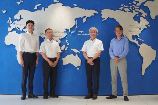 Yuichi Taka of HighChem, Yueyuan Long of HighChem Shanghai, and Osamu Matsuzaki and Yuto Iizuka of Asahi Kasei at Asahi Kasei’s headquarters Asahi Kasei Acetolyte